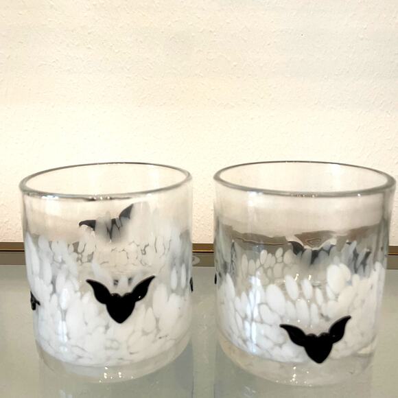 Set of 4 BLACK BAT Double Old Fashioned Glasses 4in Halloween Barware New - Picture 12 of 13